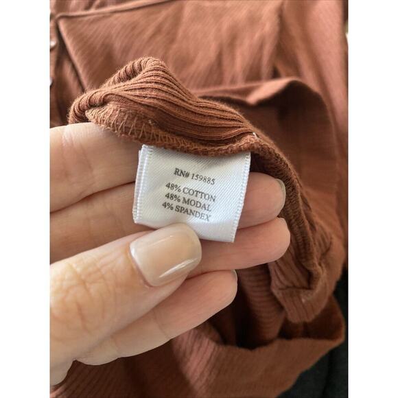 Bobi Los Angelas Copper Rust Brown Ribbed Long Sleeve XS Henley Top Festival‎ - Picture 6 of 6